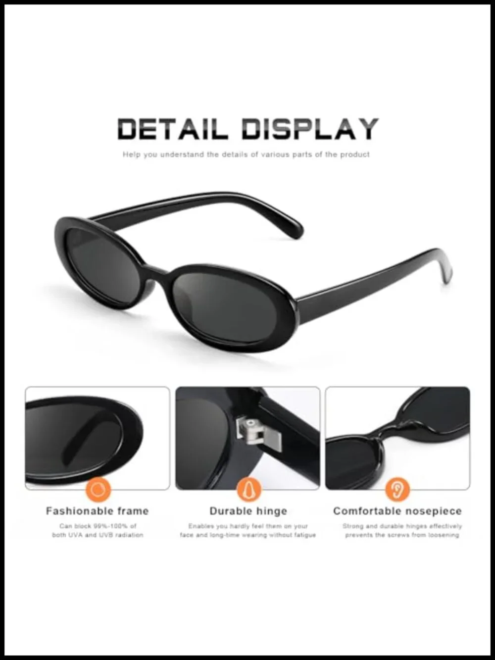 Oval Retro Vintage Sunglasses UV400 Lightweight Polycarbonate